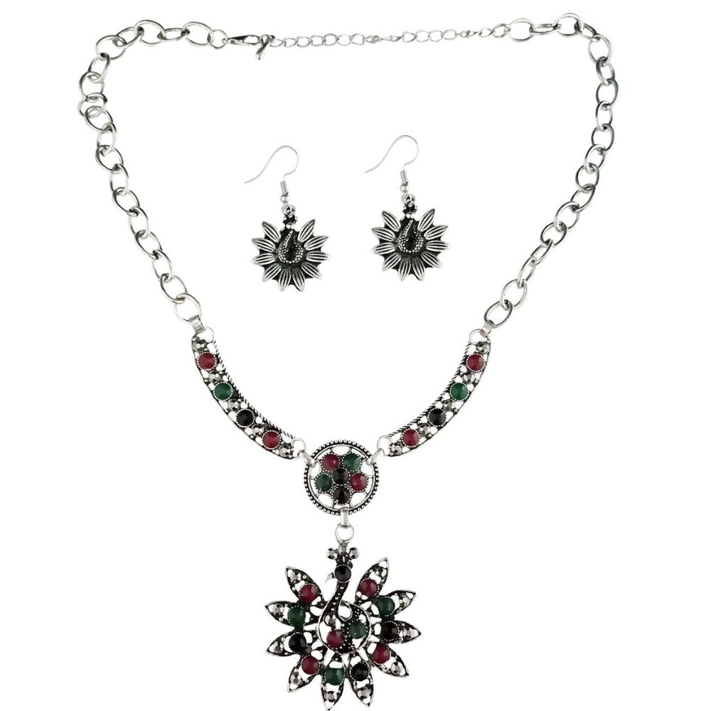 JewelMaze Antique Oxidised Jewelry Necklace Set For Women