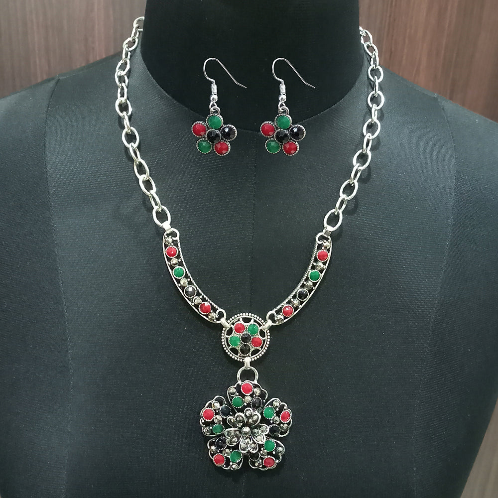 JewelMaze Antique Oxidised Jewelry Necklace Set For Women