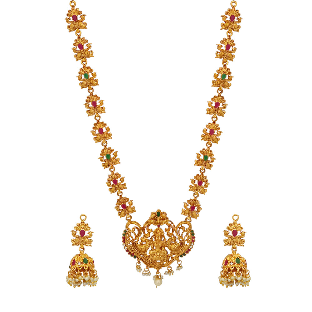 JewelMaze Traditional Long Temple Necklace Set