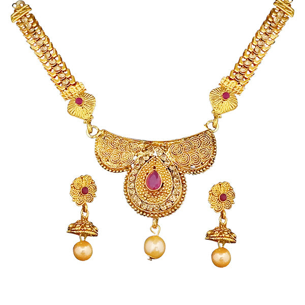 JewelMaze Brown Austrian Stone Gold Plated Necklace Set - 1113901