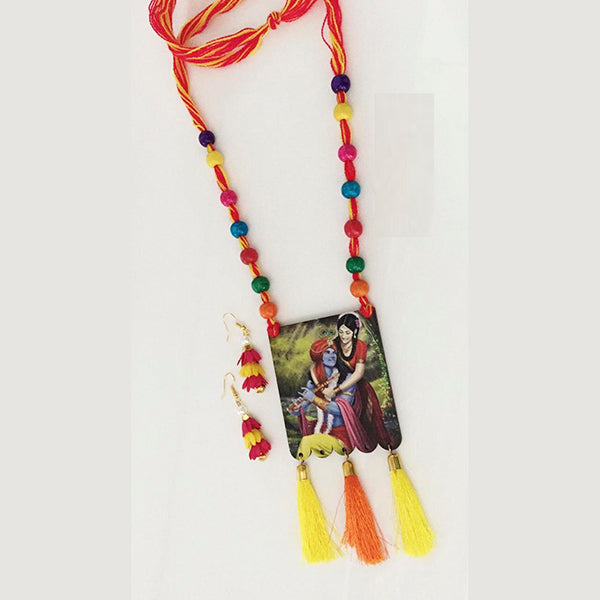 JewelMaze Lord Radha Krishna Digital Printed Wooden Necklace Set