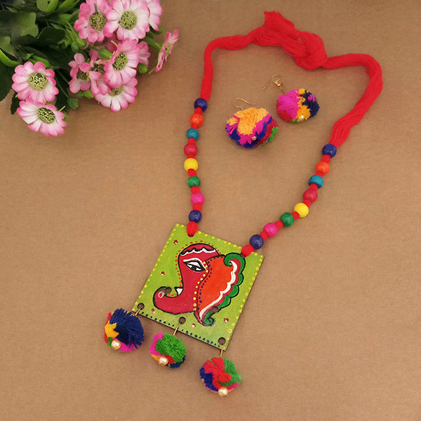 JewelMaze Lord Ganesh Digital Printed Wooden Necklace Set