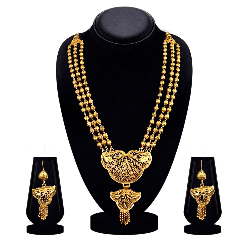 JewelMaze Royal Multi-String Long Necklace Set for Wedding
