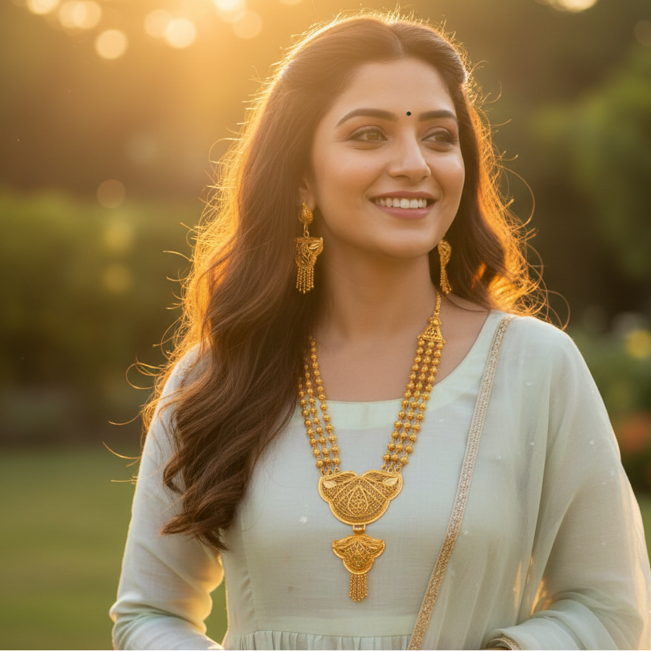 JewelMaze Royal Multi-String Long Necklace Set for Wedding