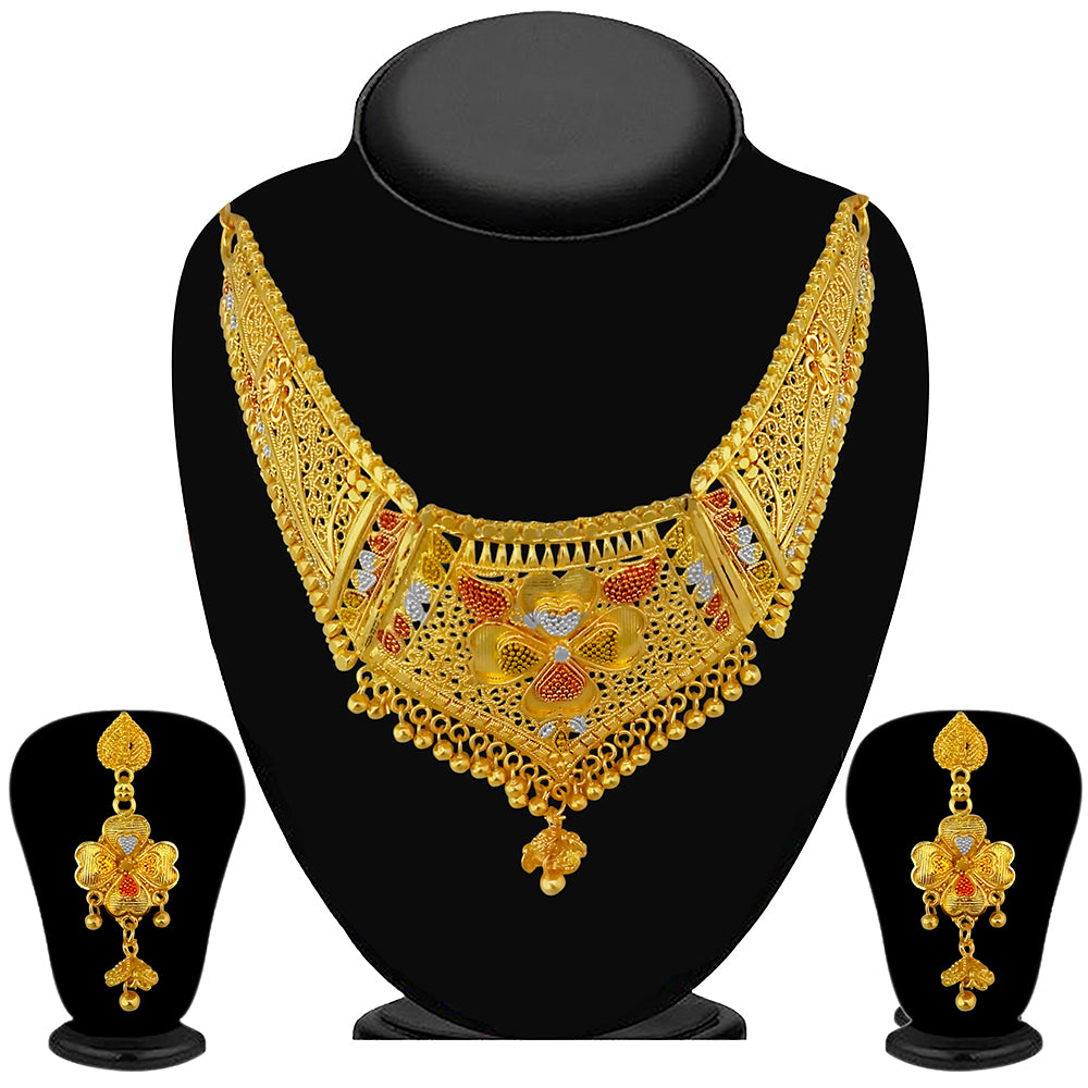 JewelMaze Gold Plated Traditional Designer Necklace & Earring Set