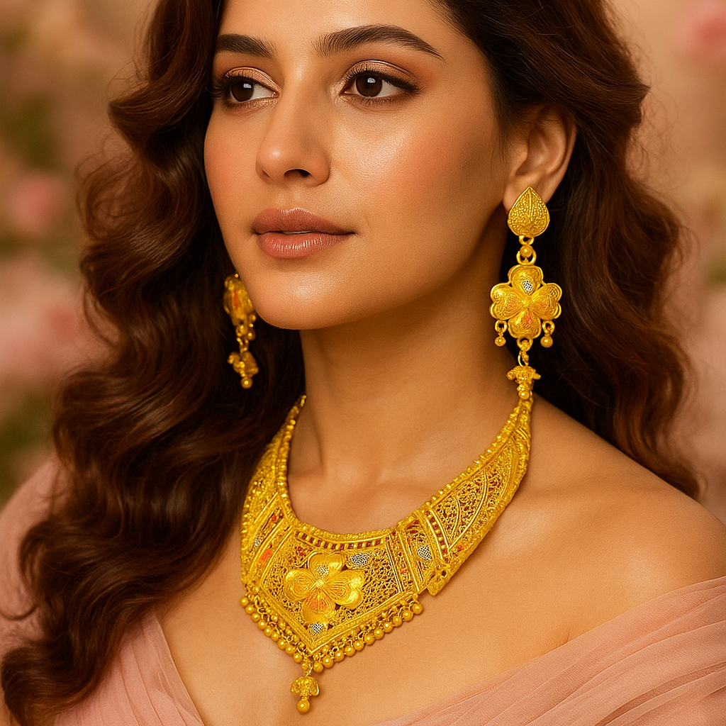 JewelMaze Gold Plated Traditional Designer Necklace & Earring Set