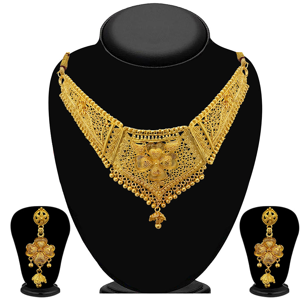 JewelMaze Gold Plated Traditional Designer Necklace & Earring Set
