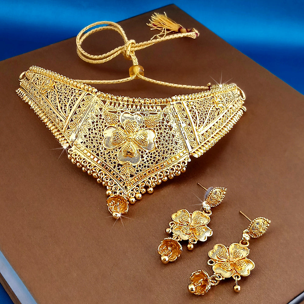 JewelMaze Gold Plated Traditional Designer Necklace & Earring Set