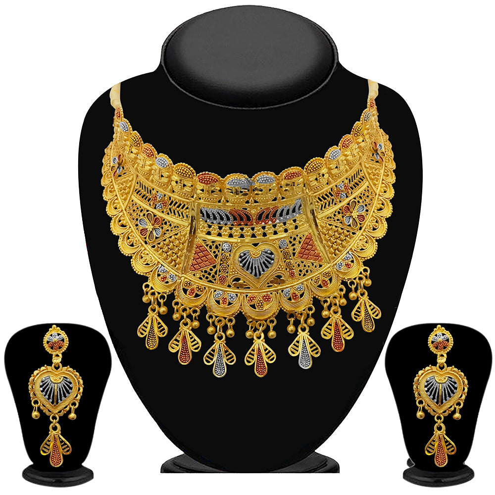 JewelMaze Gold Plated Traditional Designer Necklace & Earring Set