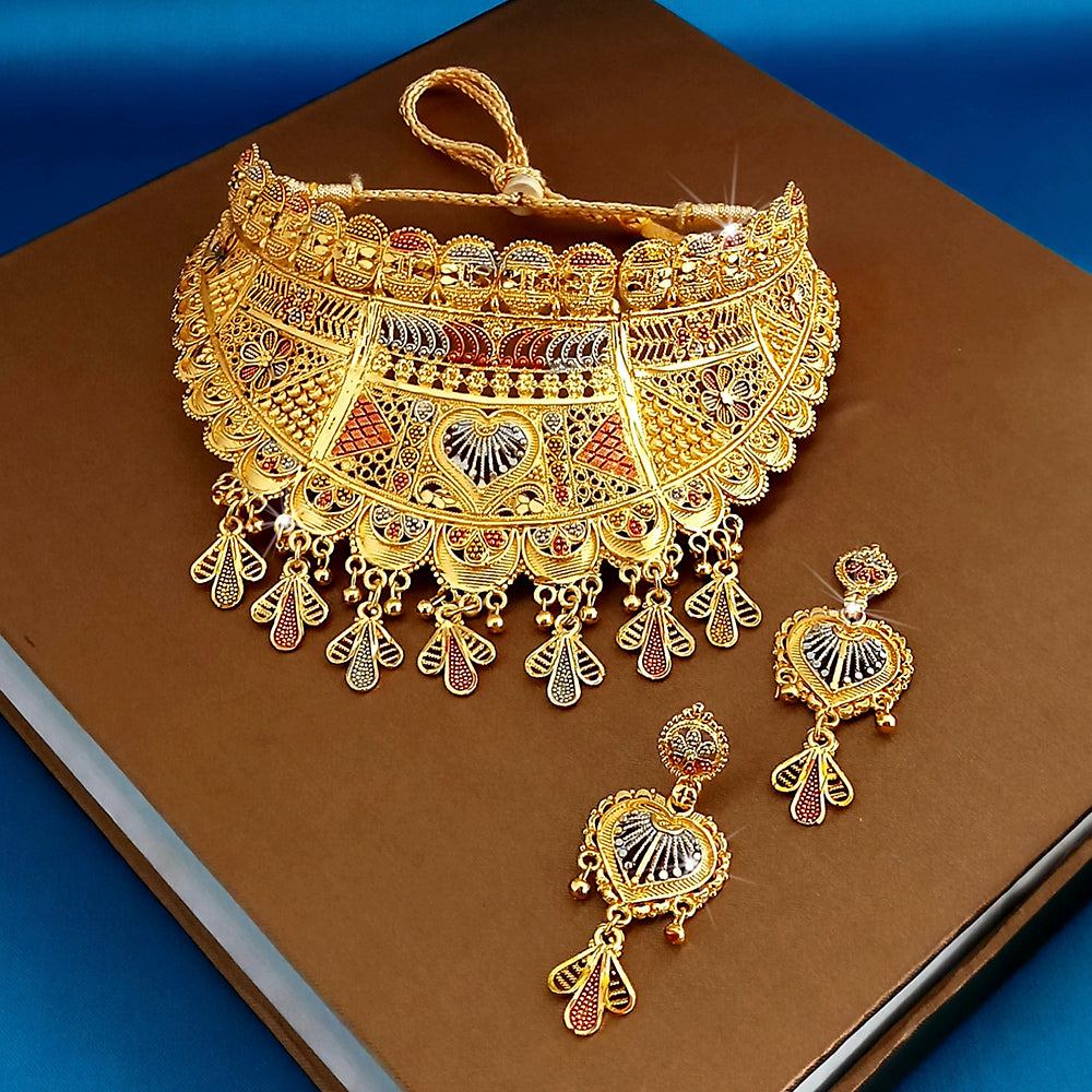 JewelMaze Gold Plated Traditional Designer Necklace & Earring Set