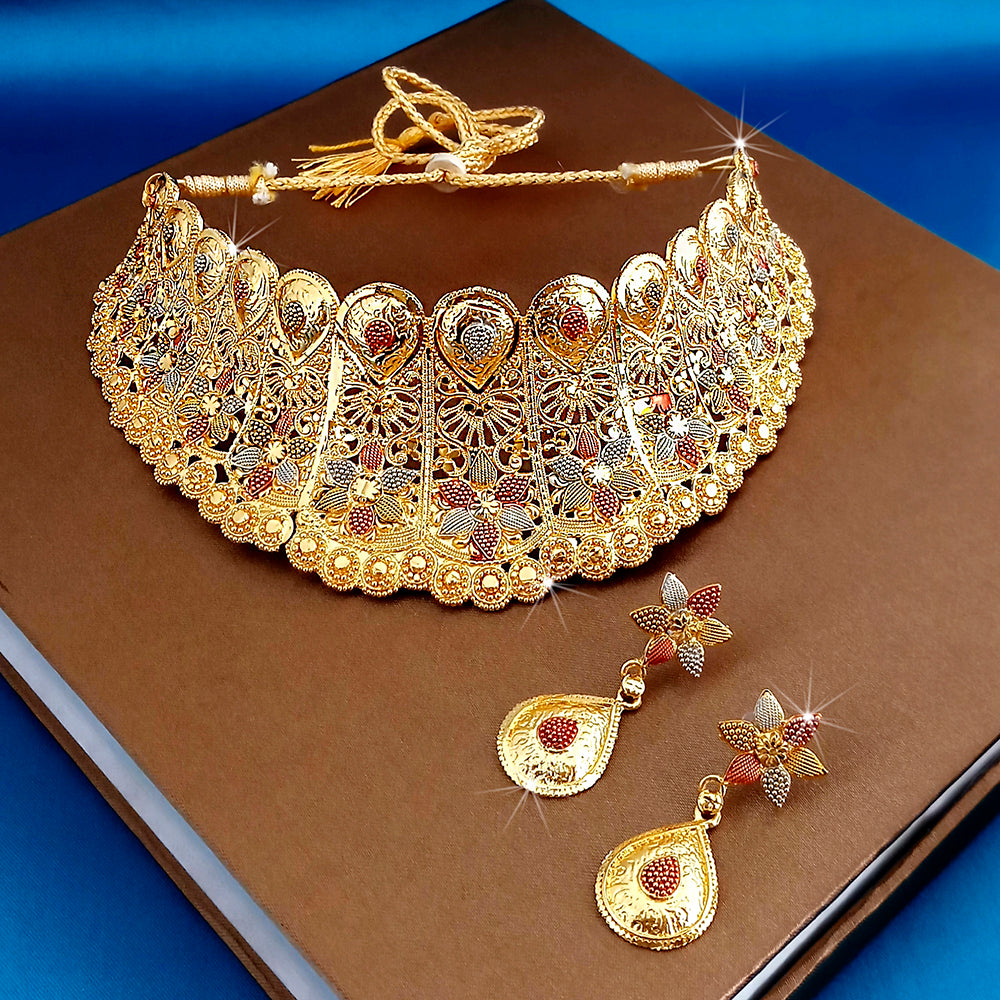 JewelMaze Gold Plated Traditional Designer Necklace & Earring Set
