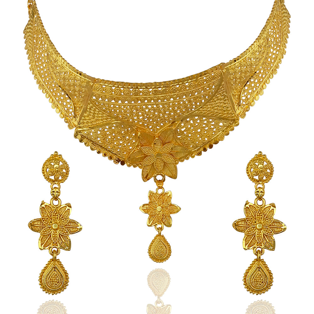 JewelMaze Gold Plated Traditional Designer Necklace & Earring Set