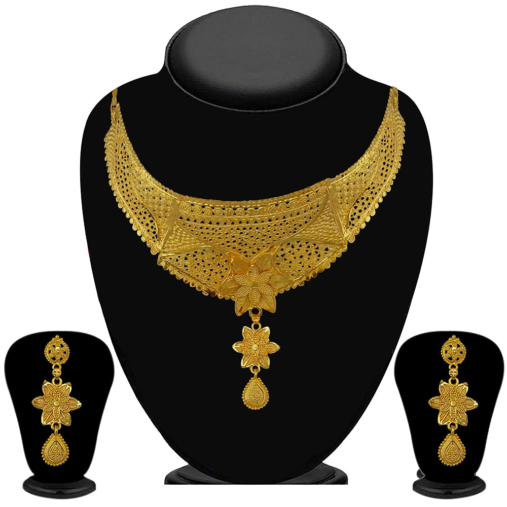 JewelMaze Gold Plated Traditional Designer Necklace & Earring Set