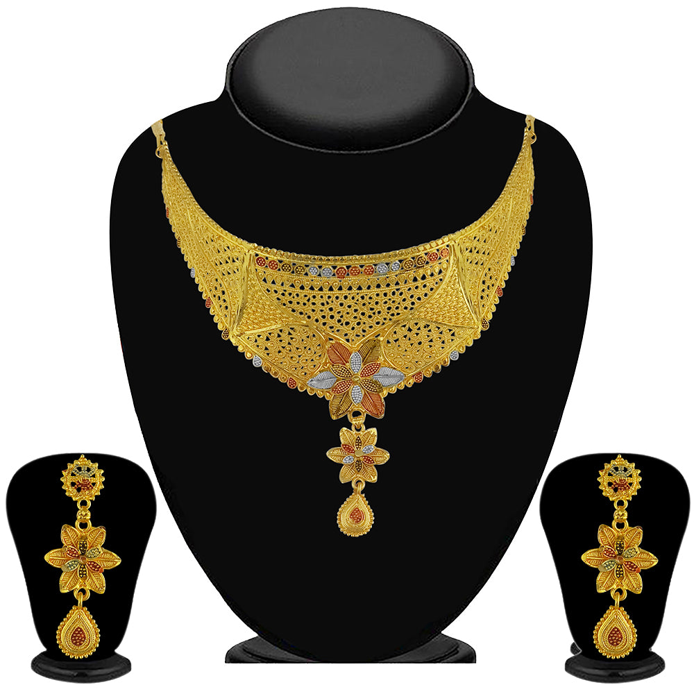 JewelMaze Gold Plated Traditional Designer Necklace & Earring Set