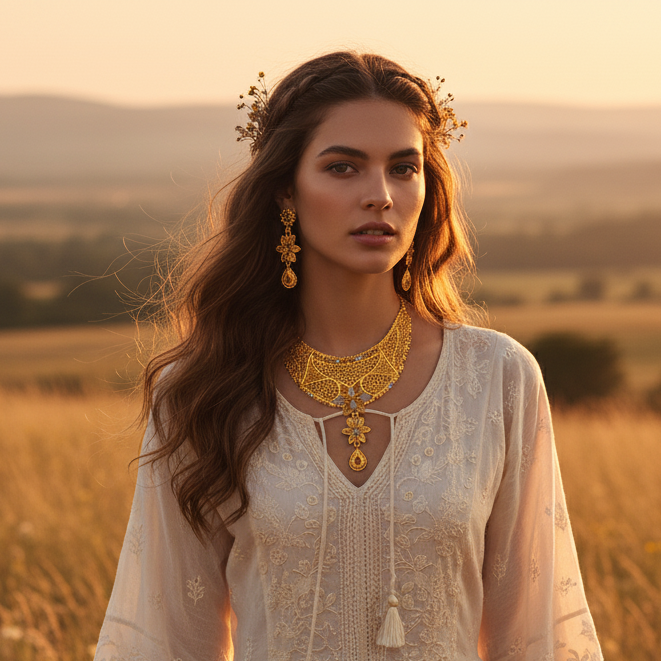 JewelMaze Gold Plated Traditional Designer Necklace & Earring Set