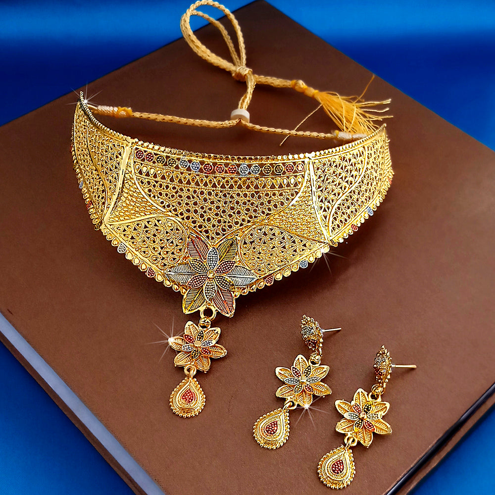 JewelMaze Gold Plated Traditional Designer Necklace & Earring Set