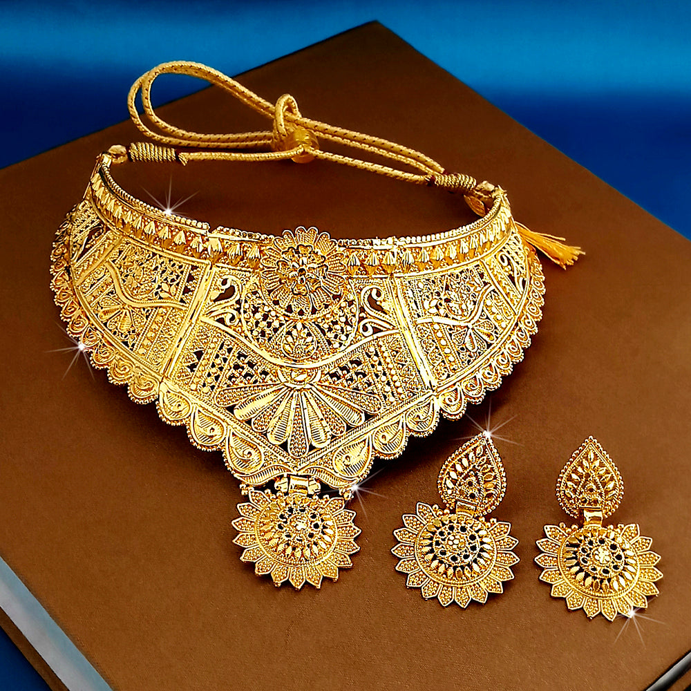 JewelMaze Gold Plated Traditional Designer Necklace & Earring Set
