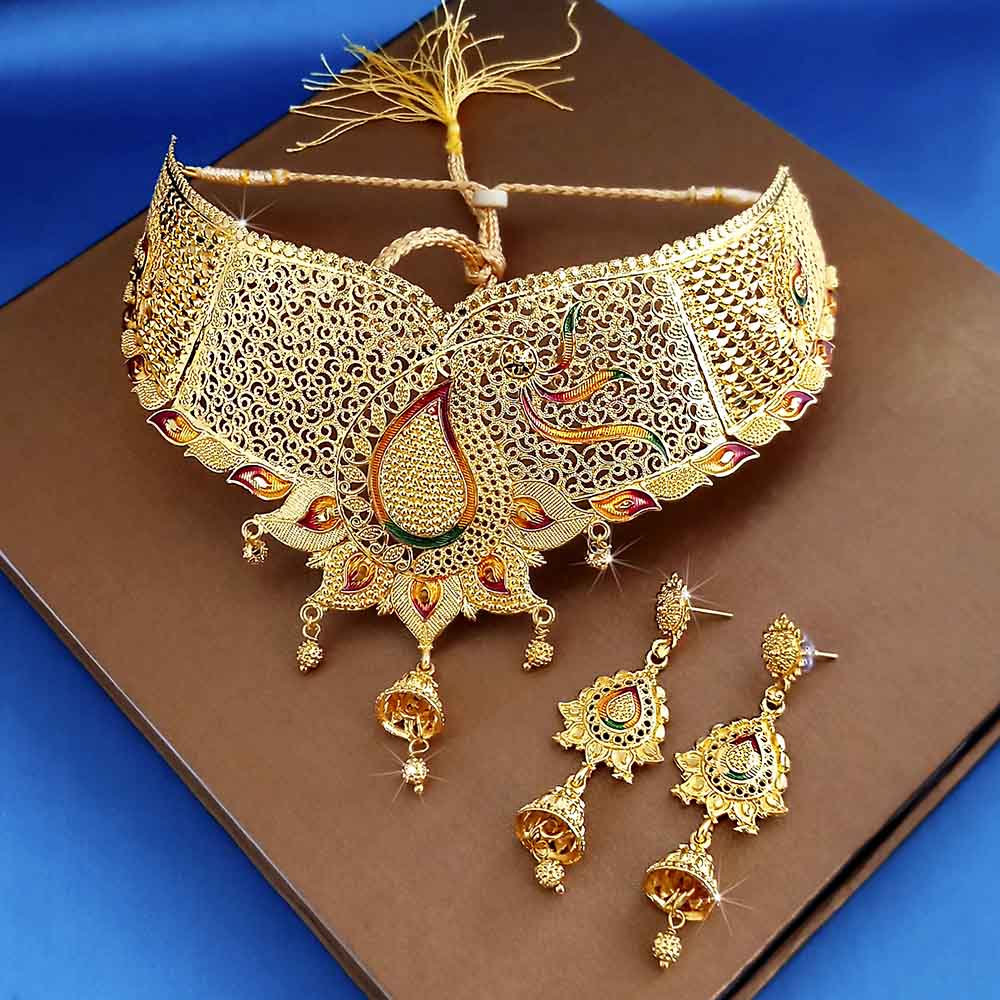 JewelMaze Forming Gold Plated Traditional Designer Necklace & Earring Set