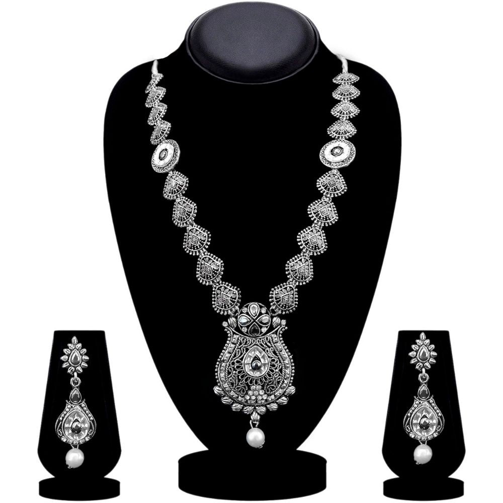 JewelMaze Elegant Oxidised long necklace Set For Traditional Wear