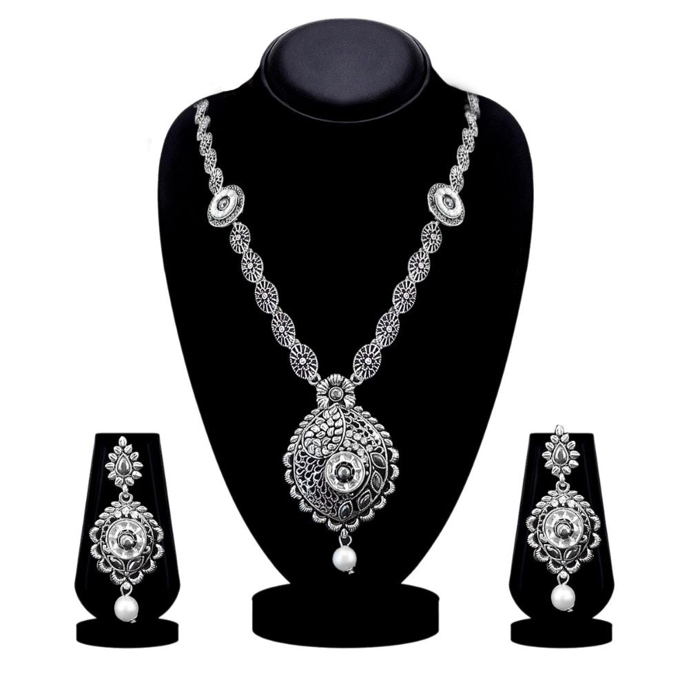 JewelMaze Antique Oxidised Jewelry Necklace Set For Women
