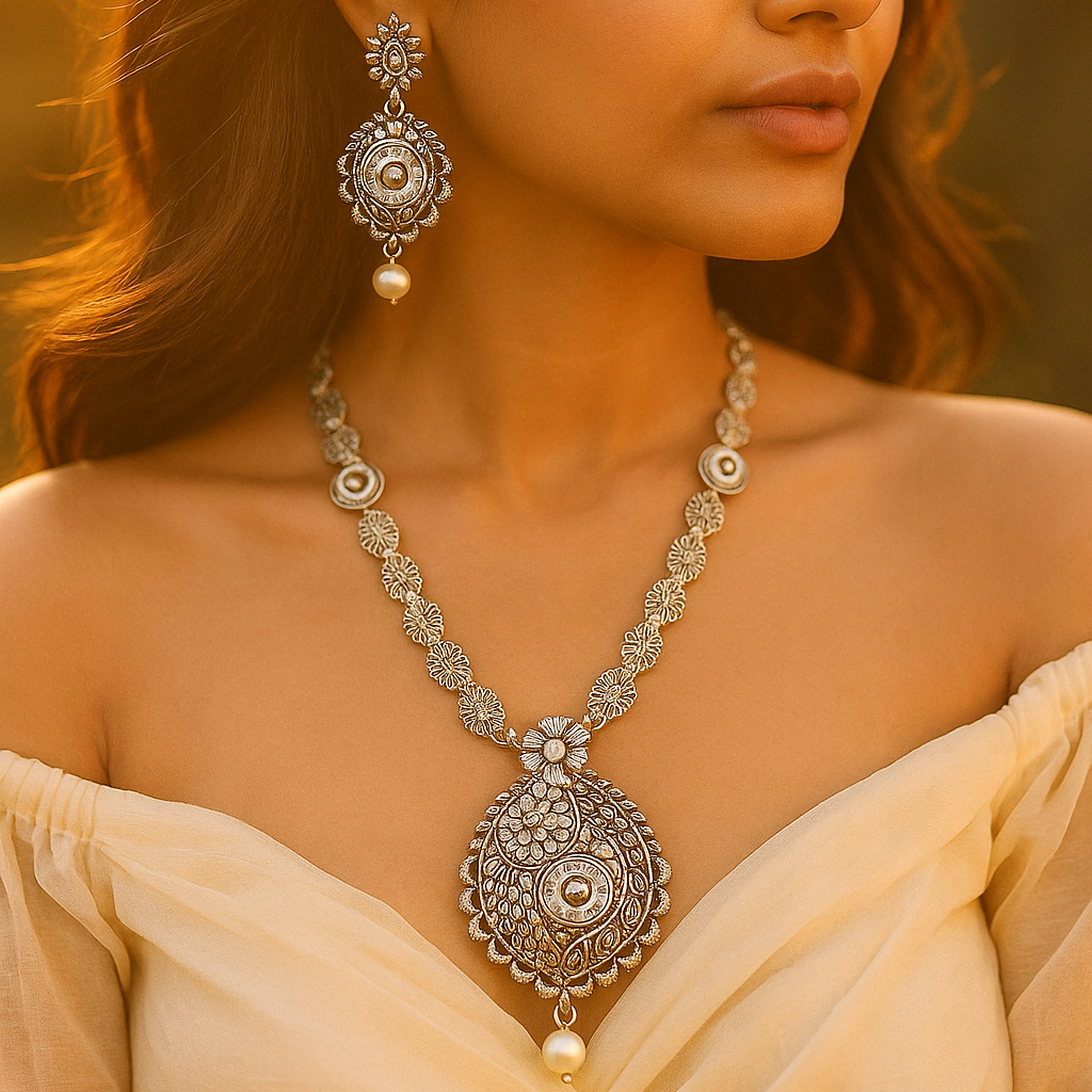 JewelMaze Antique Oxidised Jewelry Necklace Set For Women