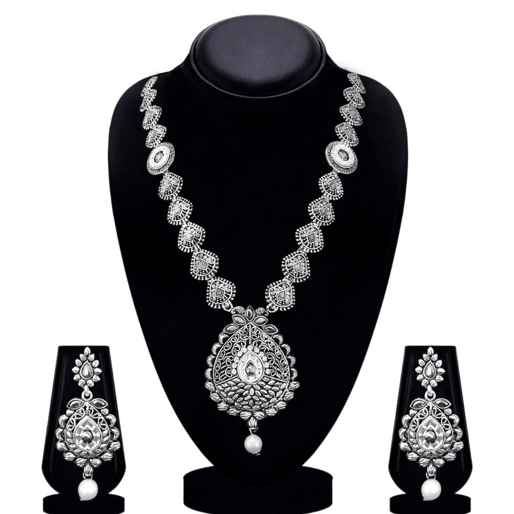 JewelMaze Elegant Oxidised long necklace Set For Traditional Wear