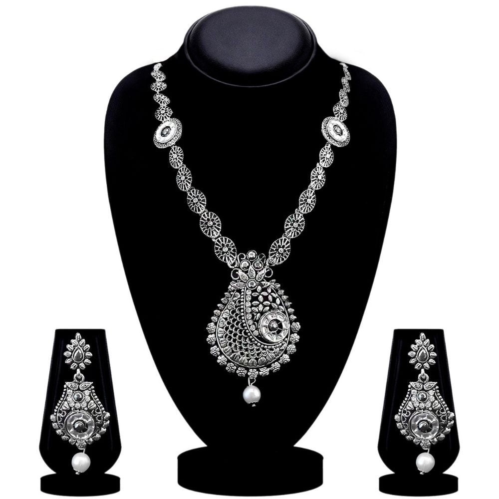 JewelMaze Elegant Oxidised long necklace Set For Traditional Wear