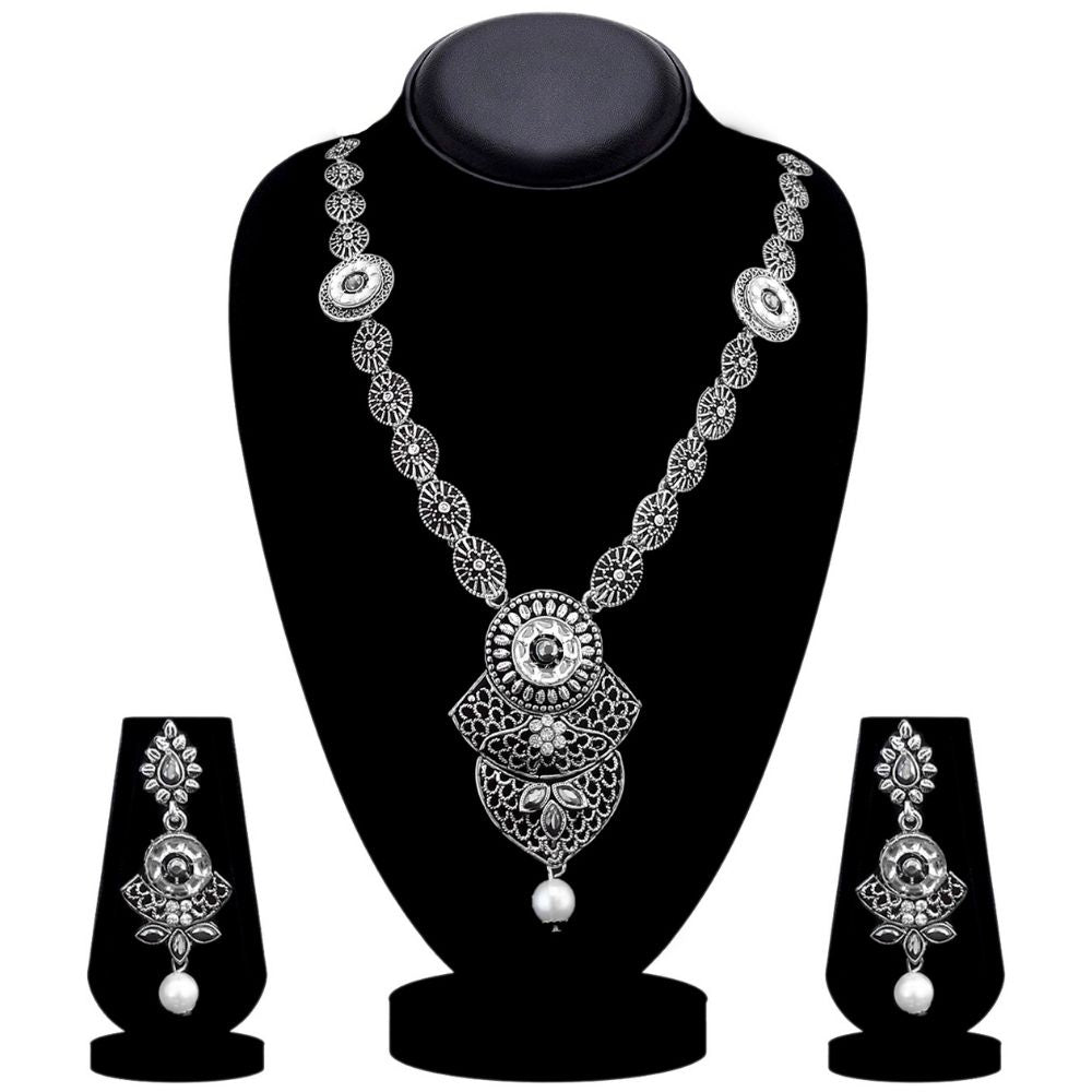 JewelMaze Elegant Oxidised long necklace Set For Traditional Wear