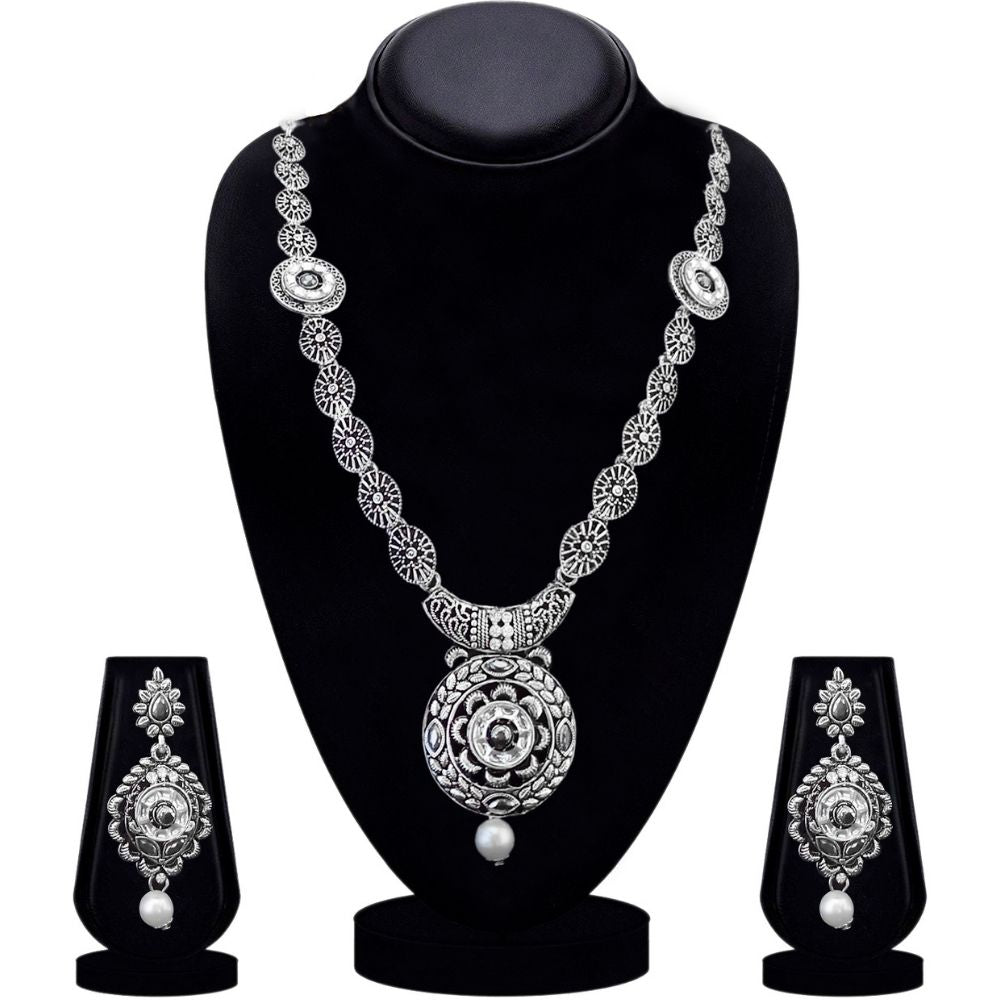 JewelMaze Elegant Oxidised long necklace Set For Traditional Wear