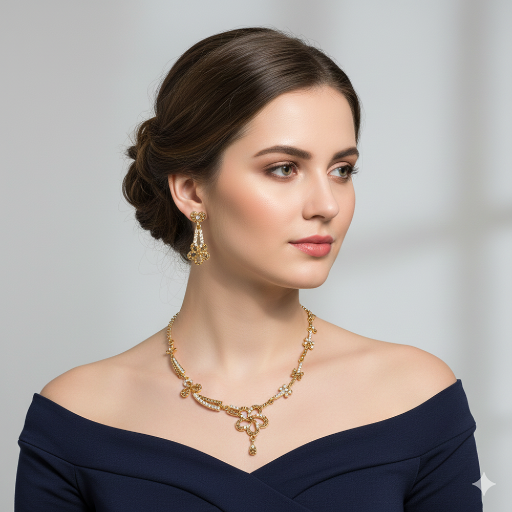 JewelMaze Sparkling Floral Austrian Stone Necklace Set