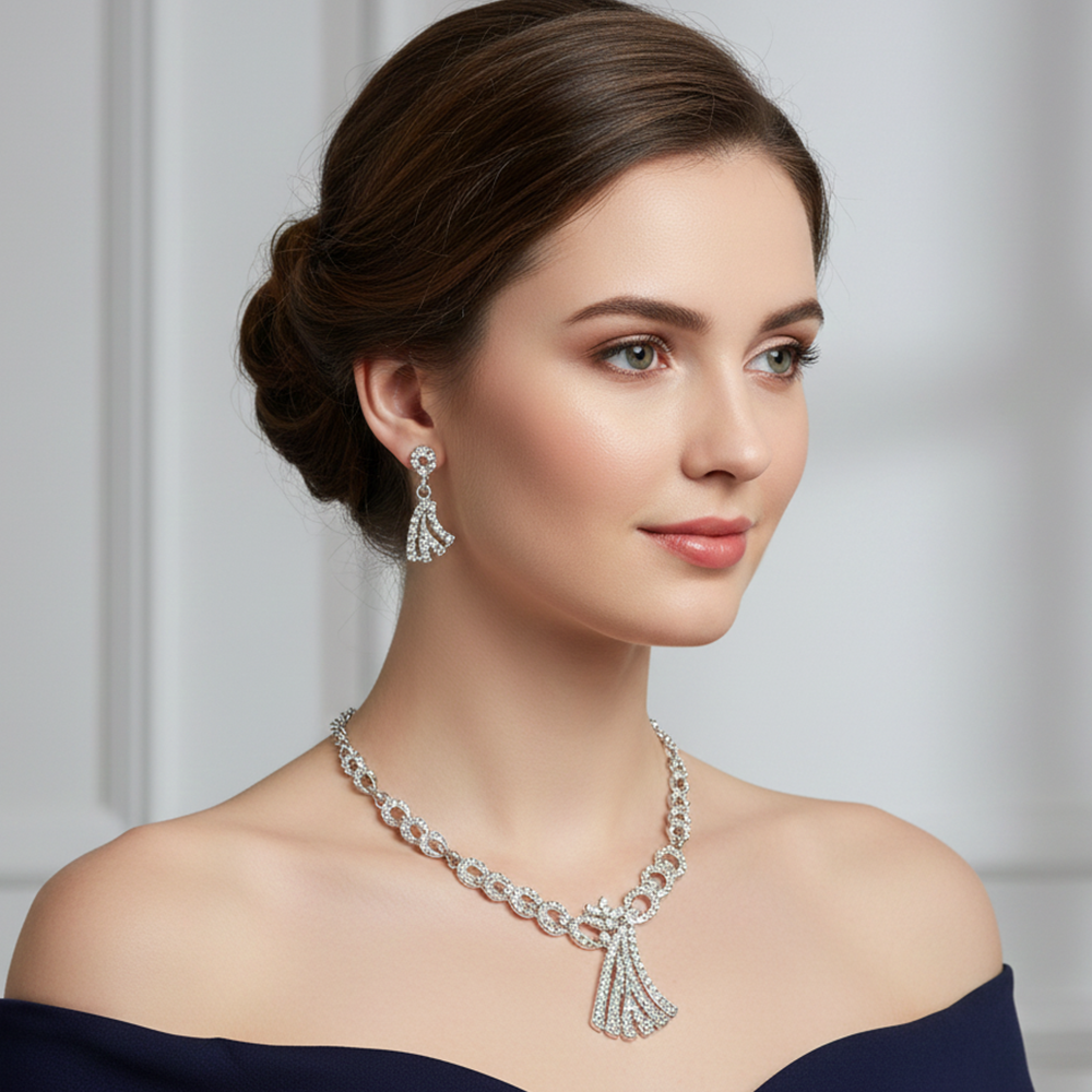 JewelMaze Shimmering Silver Plated Austrian Stone Set