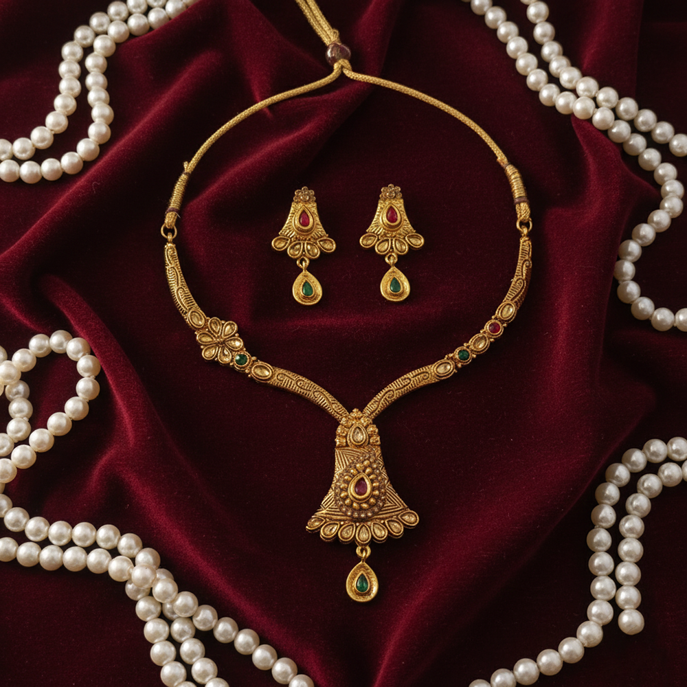 JewelMaze Designer Gold Plated Austrian Crystal Necklace Set