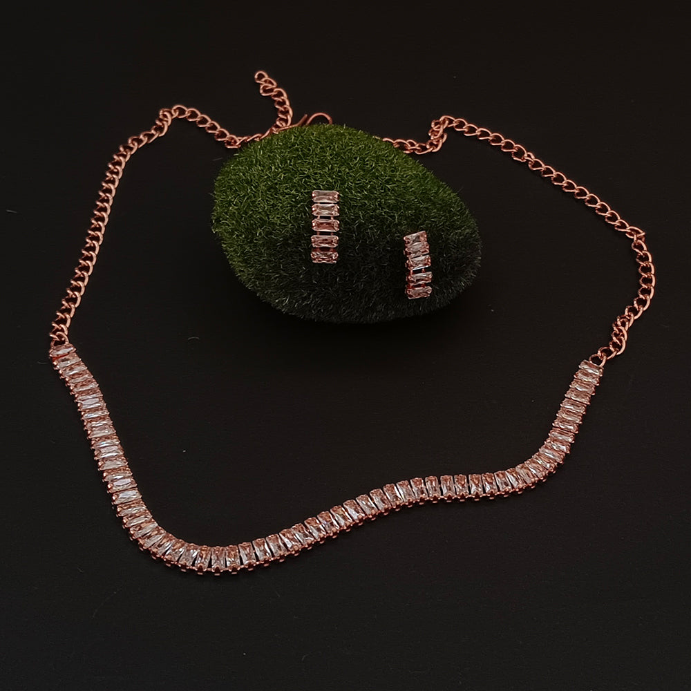 JewelMaze High Shine Rose gold American Diamond Necklace Set for Women