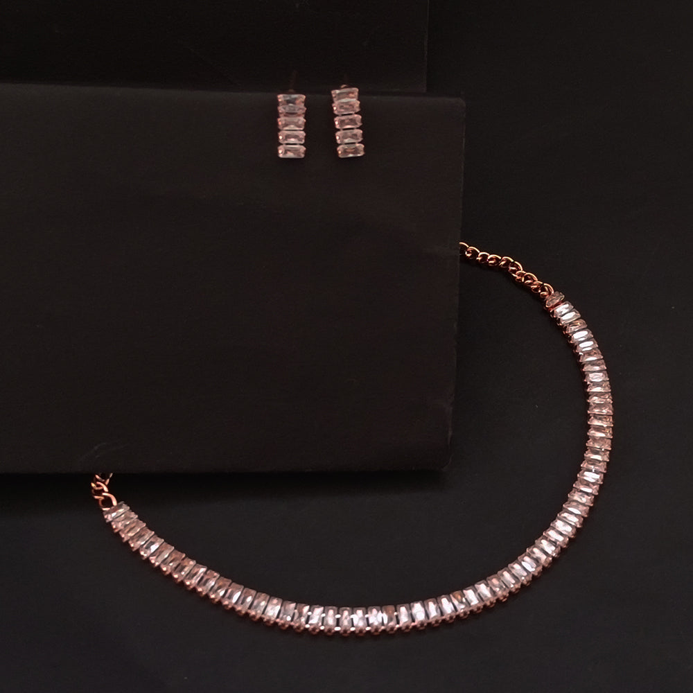 JewelMaze High Shine Rose gold American Diamond Necklace Set for Women