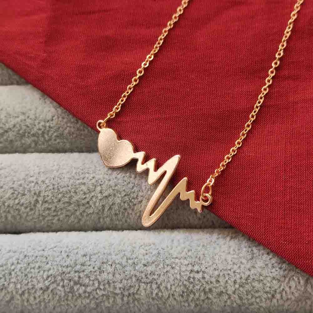 JewelMaze Heart Beat Shape Chain Pendant - 113114608RG