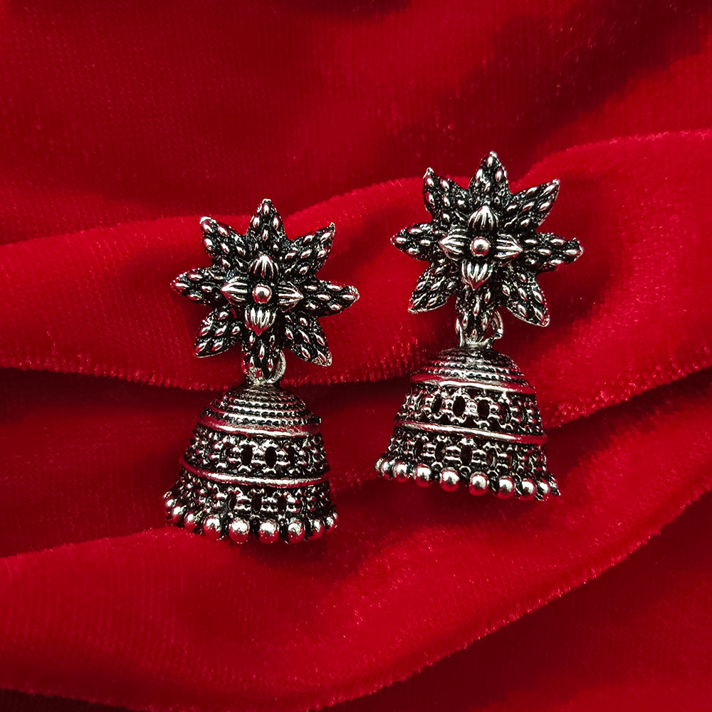 Jewelmaze Oxidised Plated Jhumki Earrings
