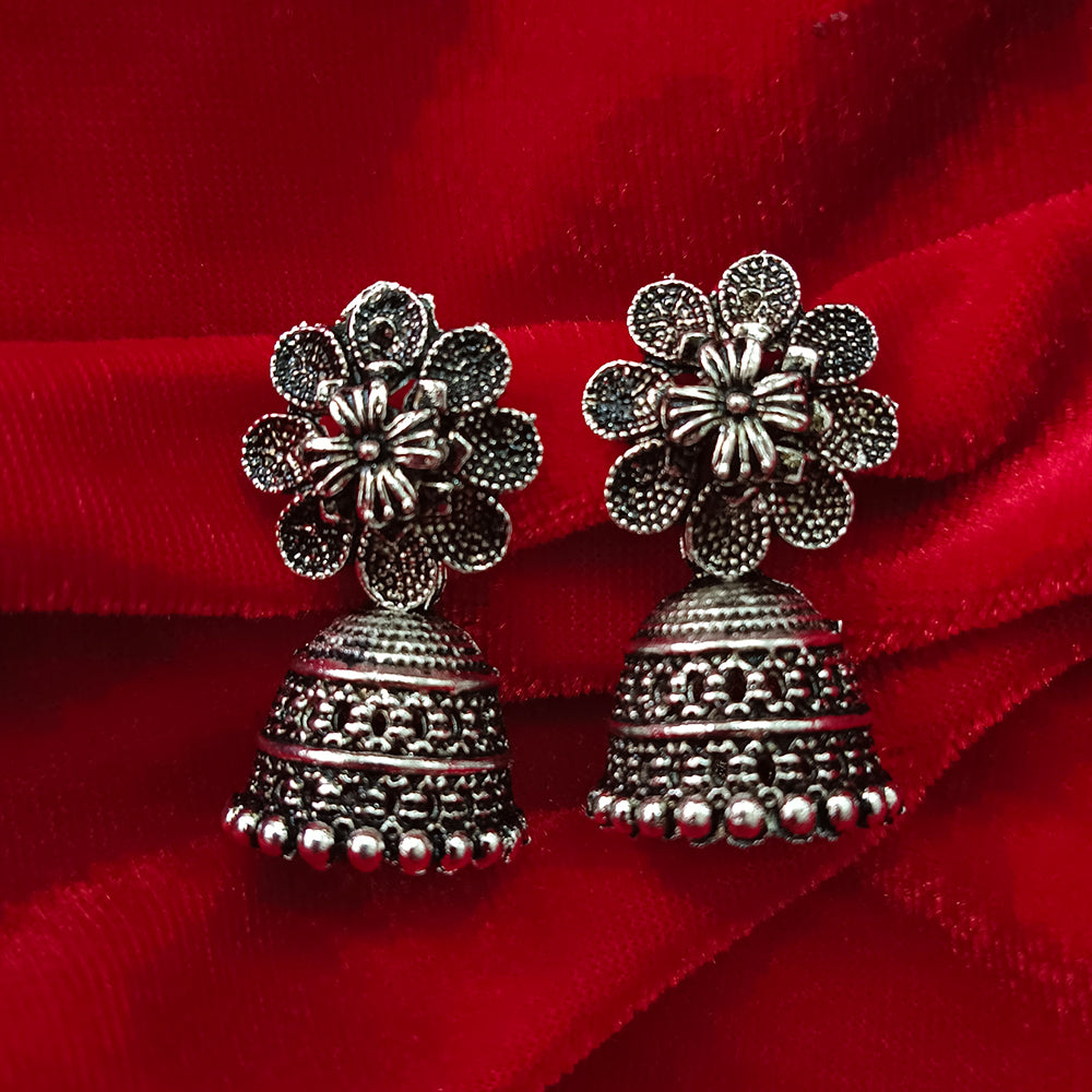 Jewelmaze Oxidised Plated Jhumki Earrings