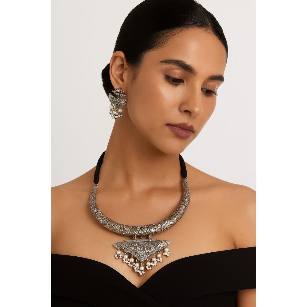 JewelMaze Oxidised Plated Necklace Set - 113114740