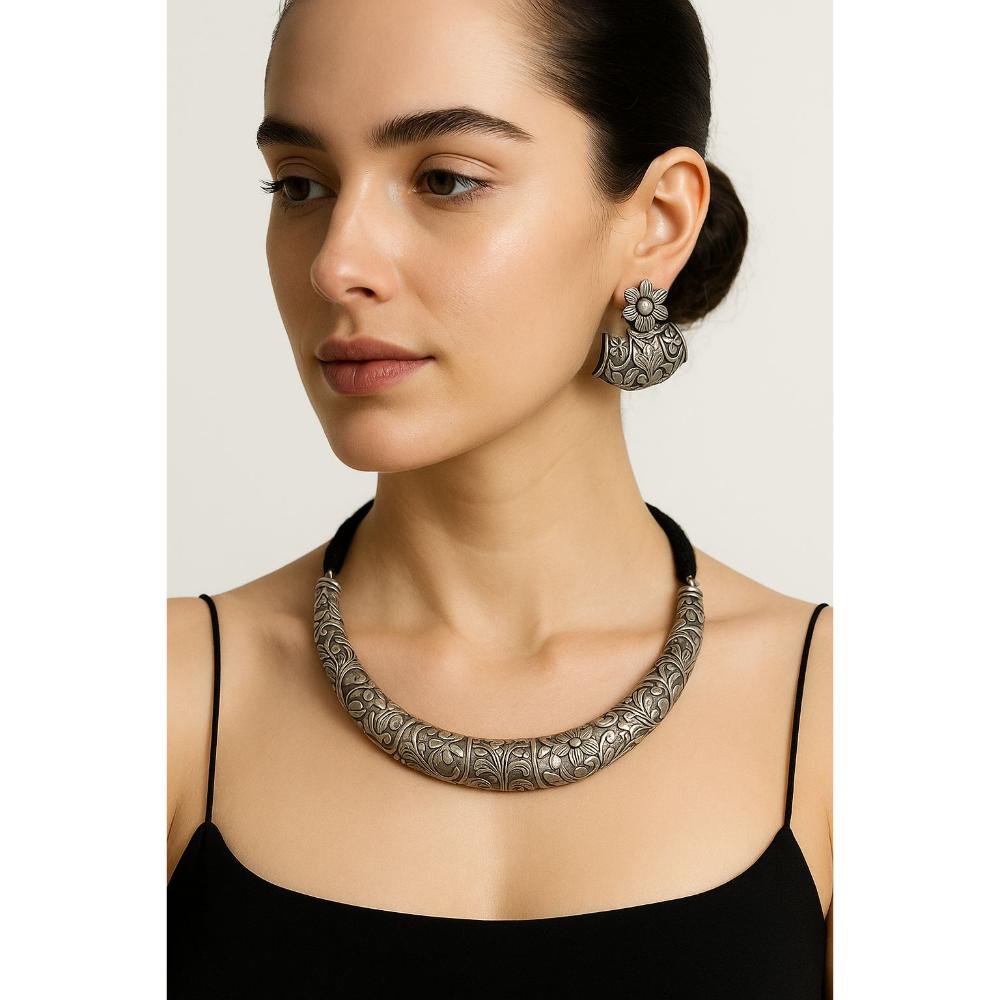 JewelMaze Oxidised Plated Necklace Set - 113114741
