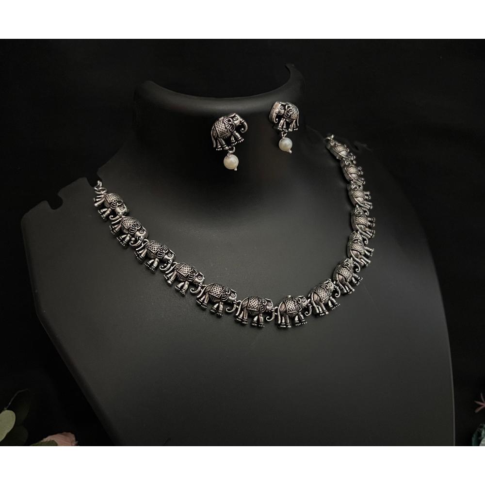 JewelMaze Oxidized Plated Elephant Desgin  Necklace Set  - 113114748