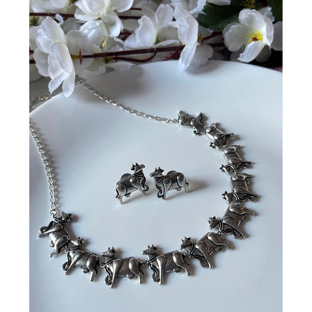 JewelMaze Oxidised Plated Cow Necklace Set - 113114751
