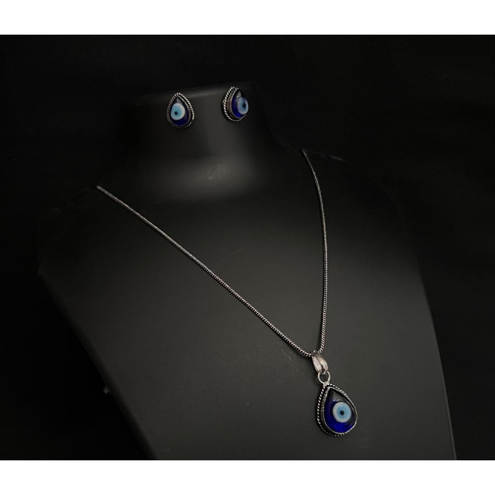 JewelMaze Oxidised Plated Evil Eye Chain Pendant Set - 113114756