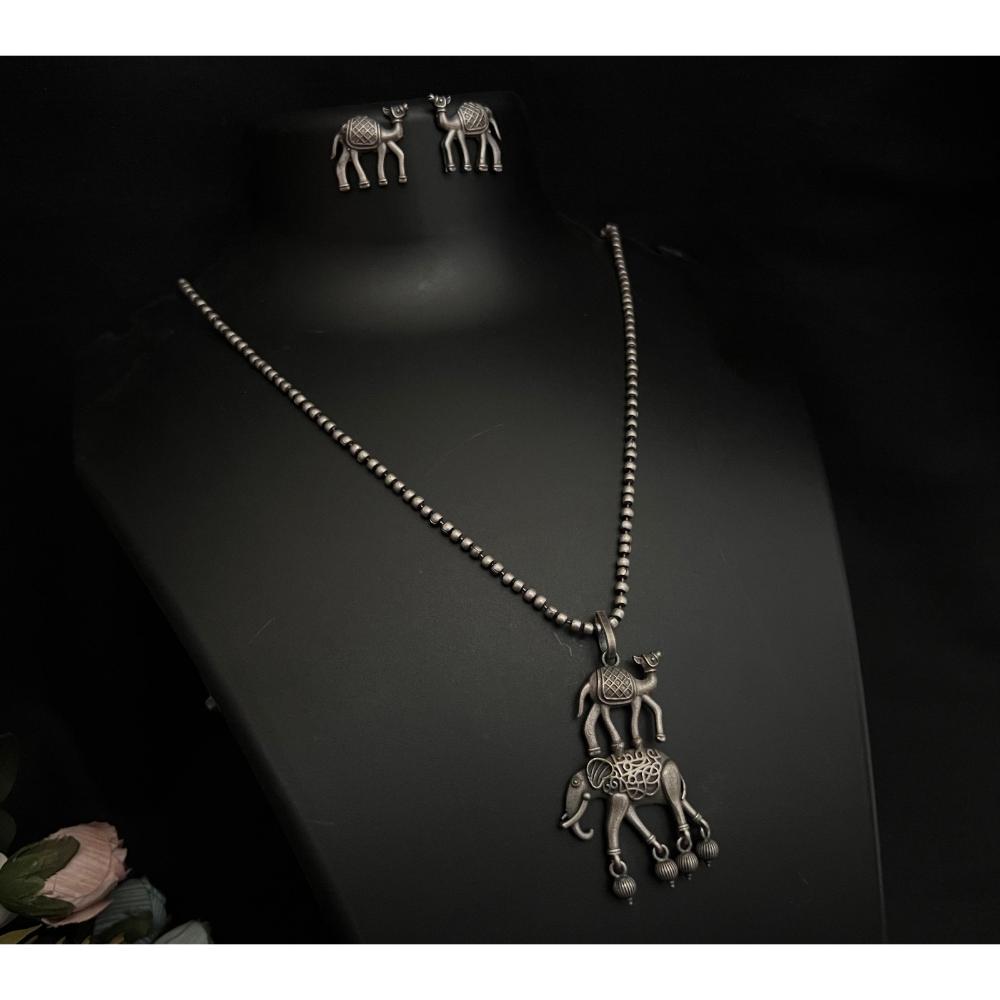 JewelMaze Elephant & Camel Design Oxidized Pendant Set - 113114759