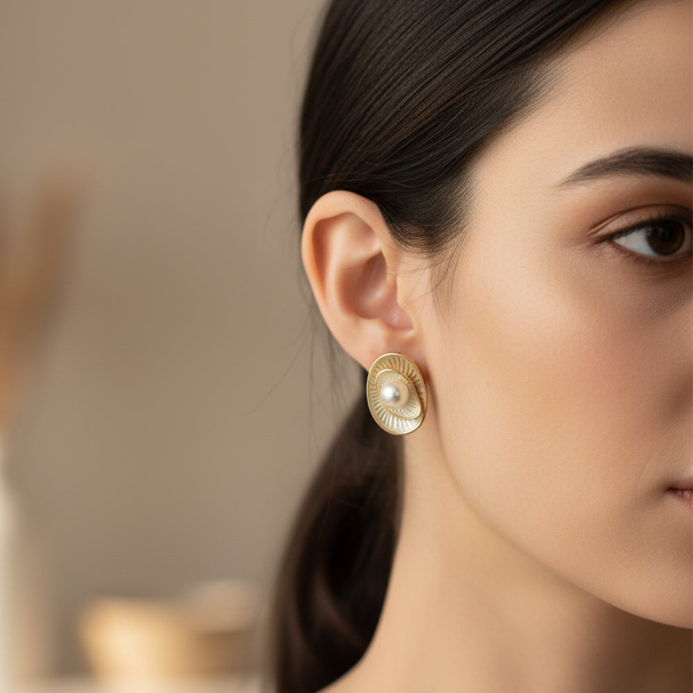 JewelMaze Demi Fine Anti Tarnish Stud Earrings with pearl .