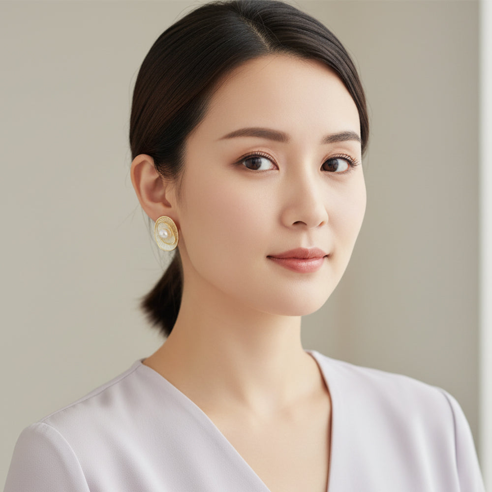 JewelMaze Demi Fine Anti Tarnish Stud Earrings with pearl .