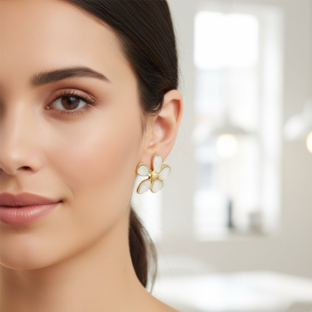 JewelMaze Demi Fine Anti Tarnish White Blossom Statement Studs
