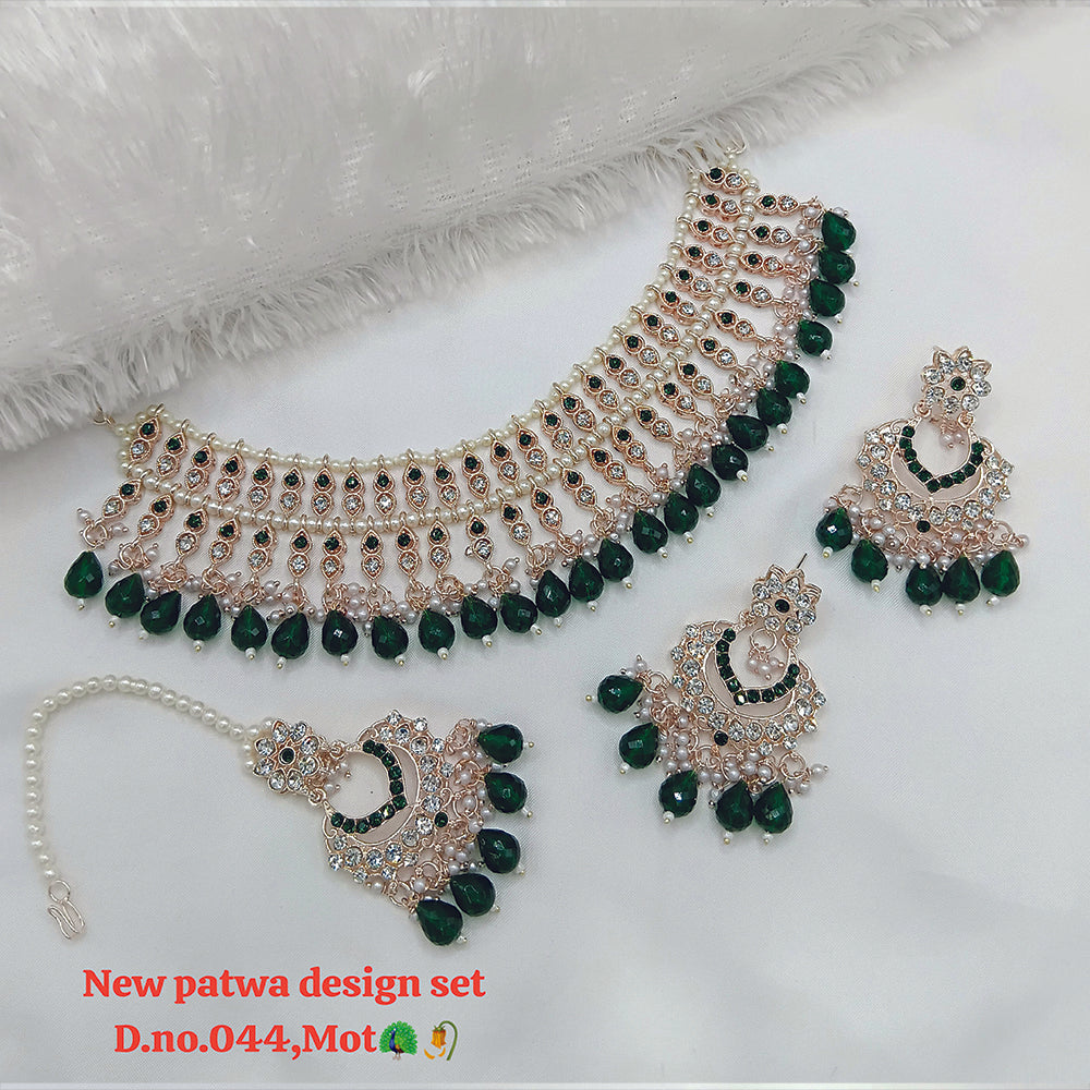 JewelMaze Austrian Stone Choker Necklace Set With Maang Tikka - 11374789