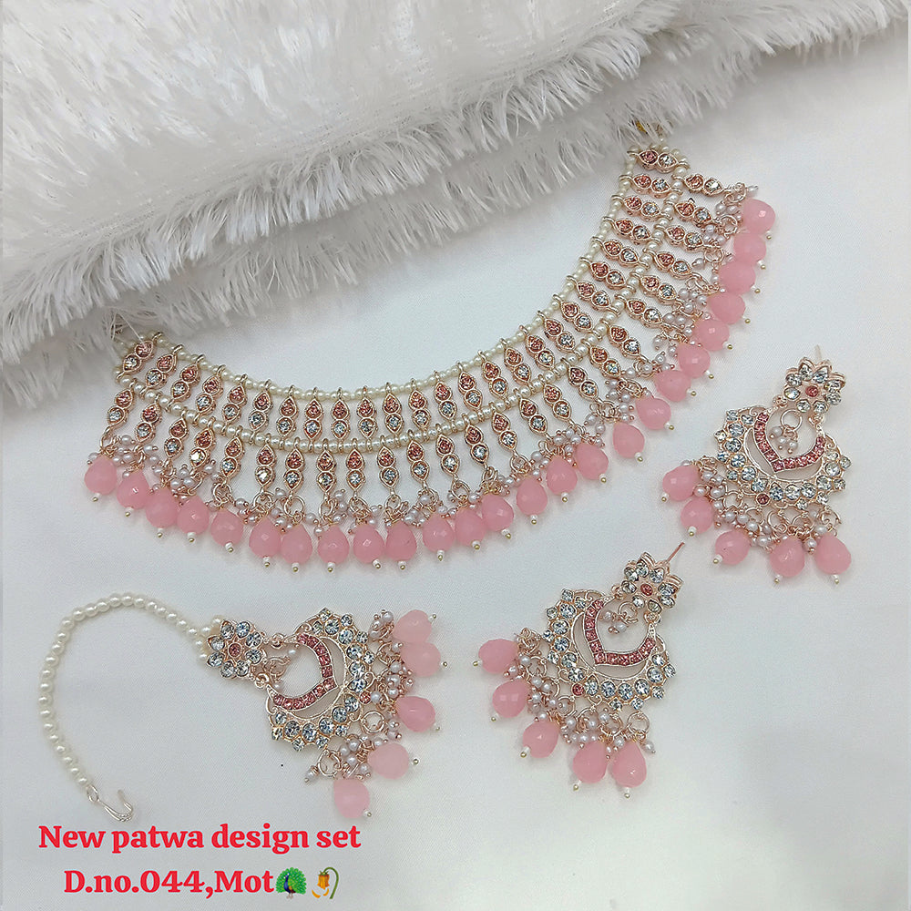 JewelMaze Austrian Stone Choker Necklace Set With Maang Tikka - 11374789