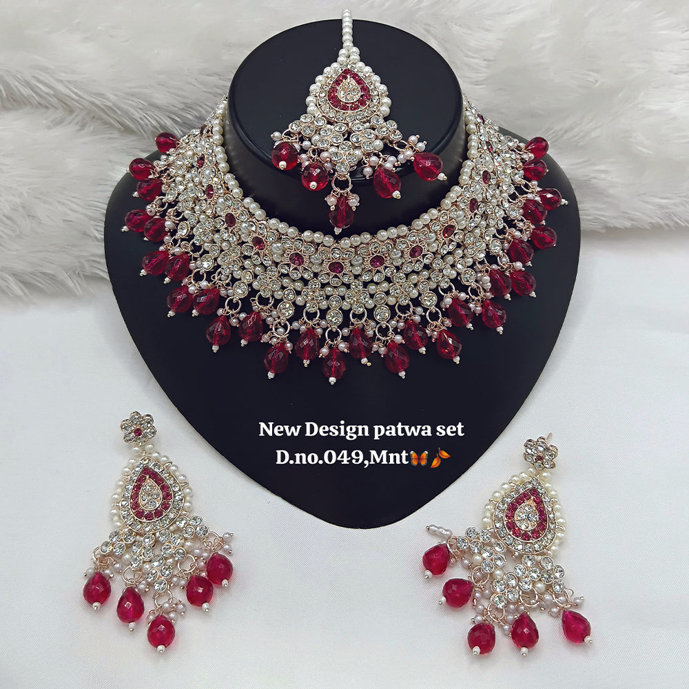 JewelMaze Austrian Stone Choker Necklace Set With Maang Tikka - 11374792