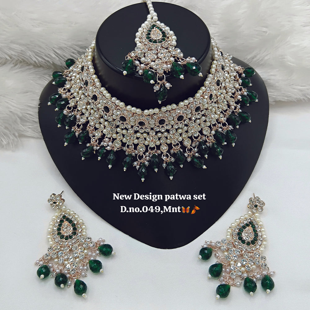 JewelMaze Austrian Stone Choker Necklace Set With Maang Tikka - 11374792